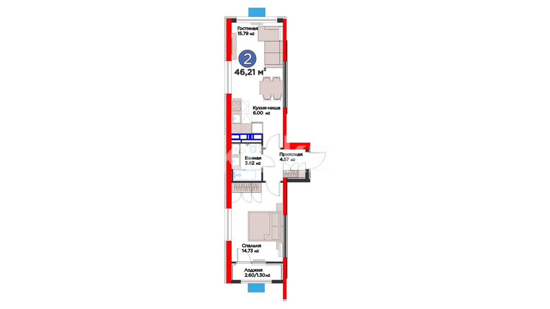 ЖК Dastur, 2-комнатная, цена 47 450 433 ₸, 1 026 844 ₸&nbsp;/&nbsp;м²