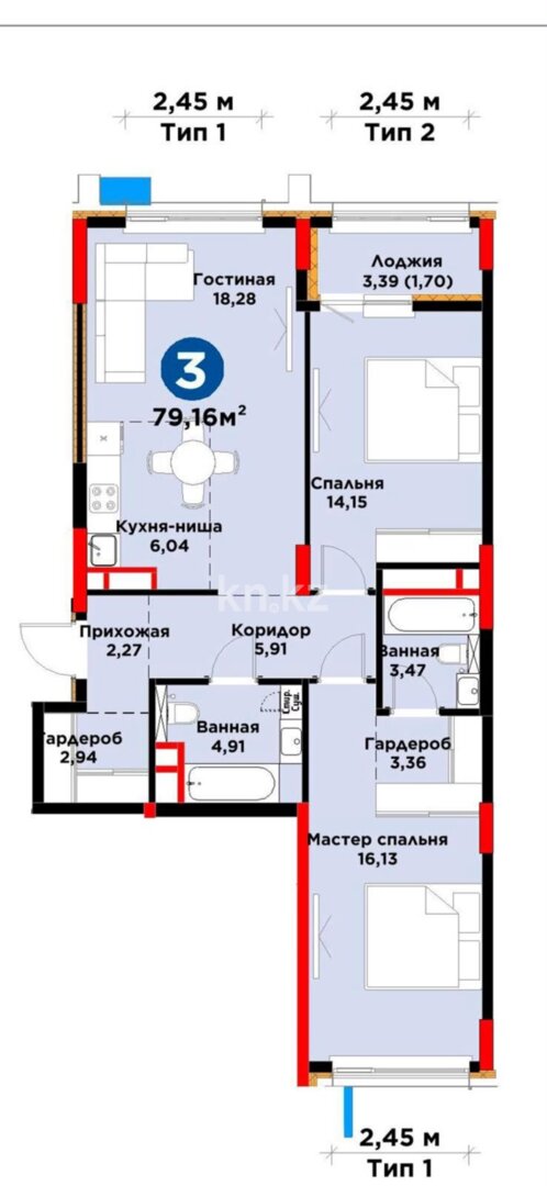 Продажа 3-комнатной квартиры, 80 м² в Астане - фото 2