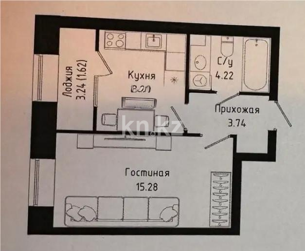 Продажа 1-комнатной квартиры, 33.07 м², ул. Нажимеденова, дом  30/1 в Астане