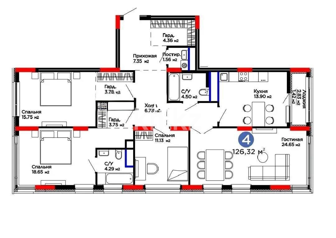 Продажа 4-комнатной квартиры, 126.32 м² в Астане