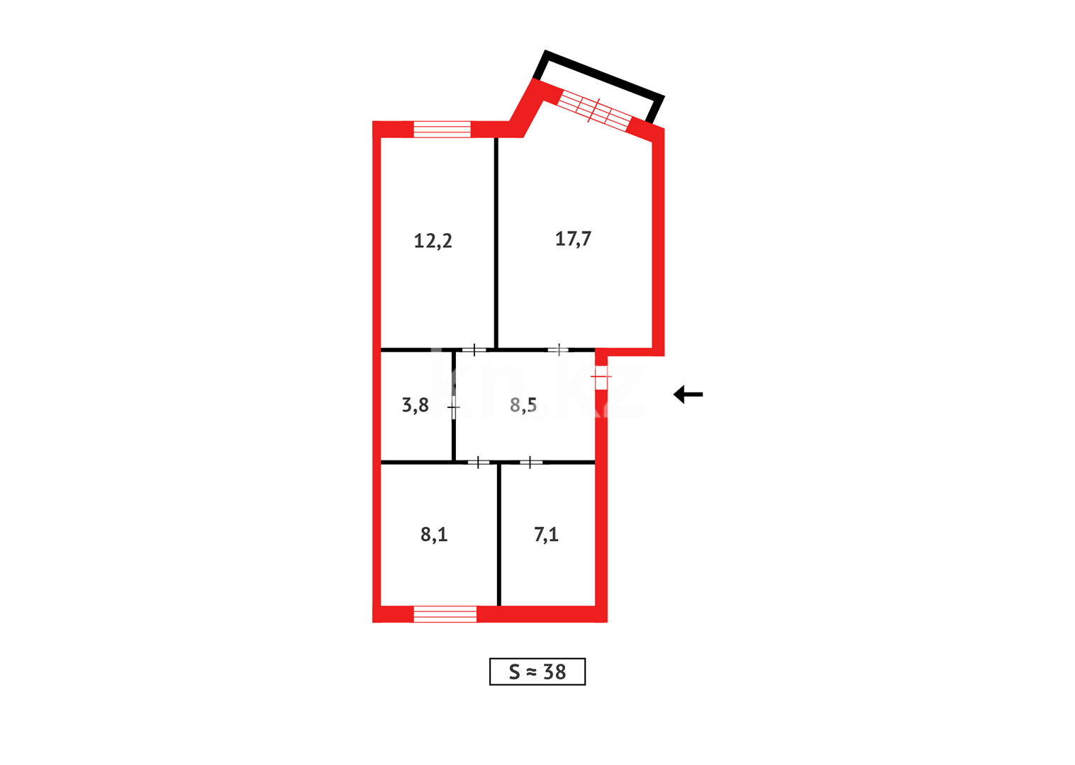 Продажа 3-комнатной квартиры, 57 м², ул. Аманжолова в Караганде - фото 12