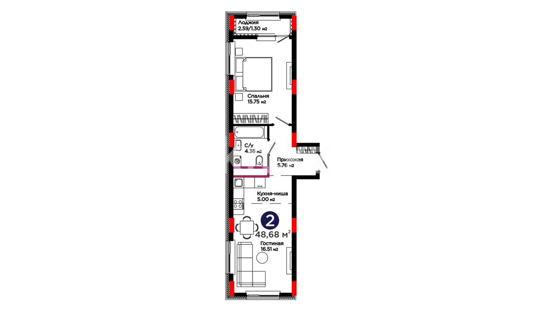 ЖК UIA. DARYN, 2-комнатная, цена 26 148 204 ₸, 531 900 ₸&nbsp;/&nbsp;м²