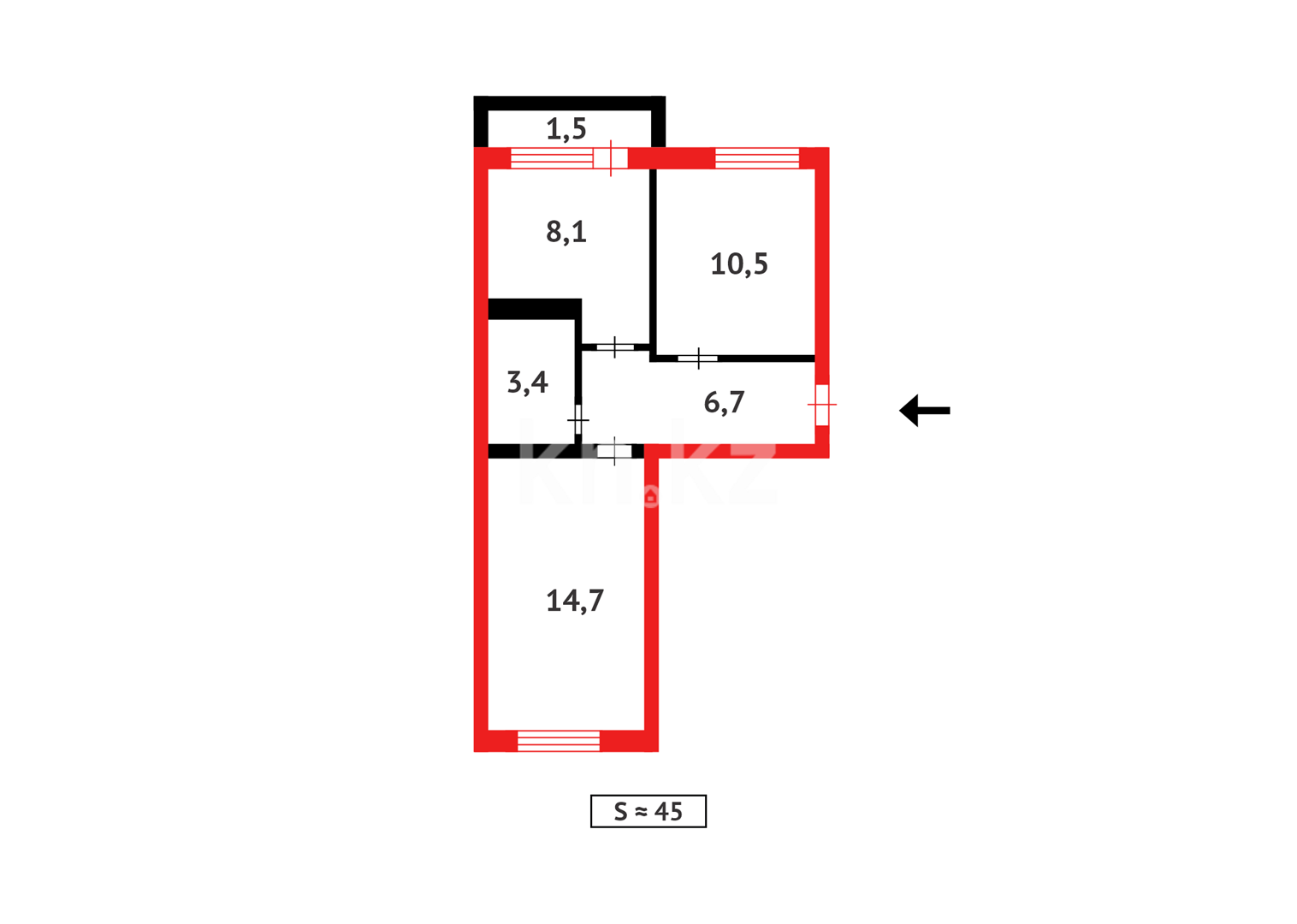 Продажа 2-комнатной квартиры, 44 м², 30А квартал в Абае - фото 7