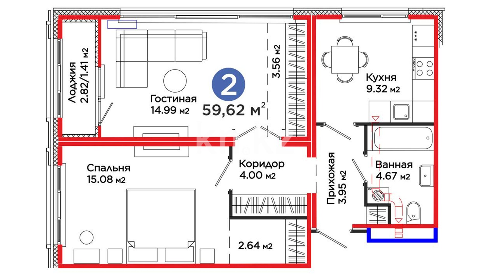 ЖК Örnek, 2-комнатная, цена 38 812 620 ₸, 651 000 ₸&nbsp;/&nbsp;м²