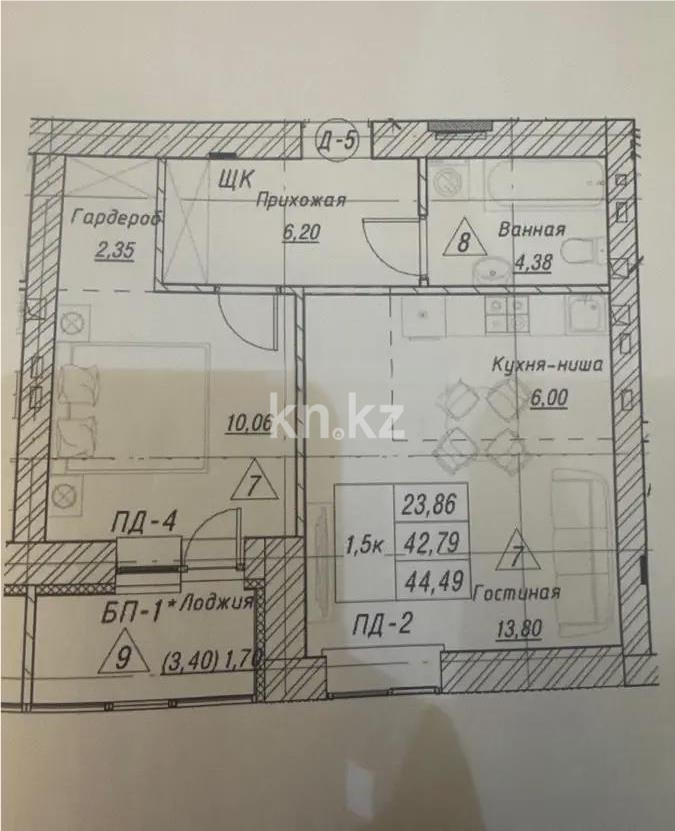 Продажа 2-комнатной квартиры, 45 м², ул. Нажимеденова, дом  52б в Астане