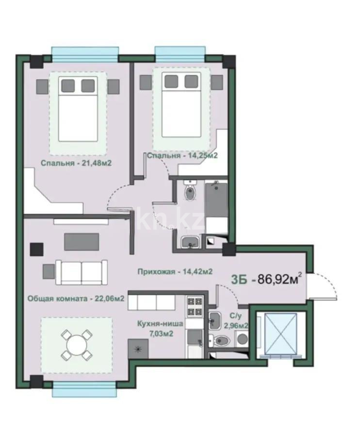 Продажа 3-комнатной квартиры, 86.92 м² в Алматы