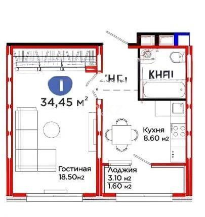 Продажа 1-комнатной квартиры, 34.45 м², пр. Момышулы, дом  25 в Астане
