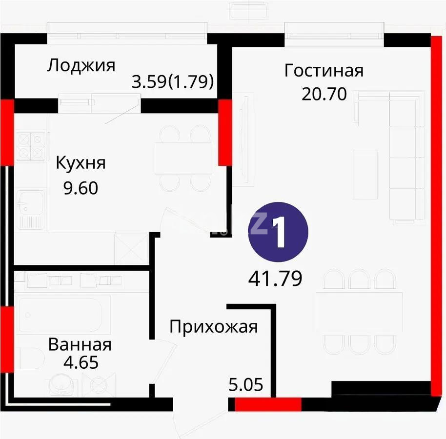 Продажа 2-комнатной квартиры, 42 м², ул. Е-429, дом  14/1 в Астане