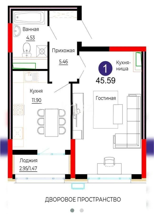 Продажа 2-комнатной квартиры, 46 м² в Астане