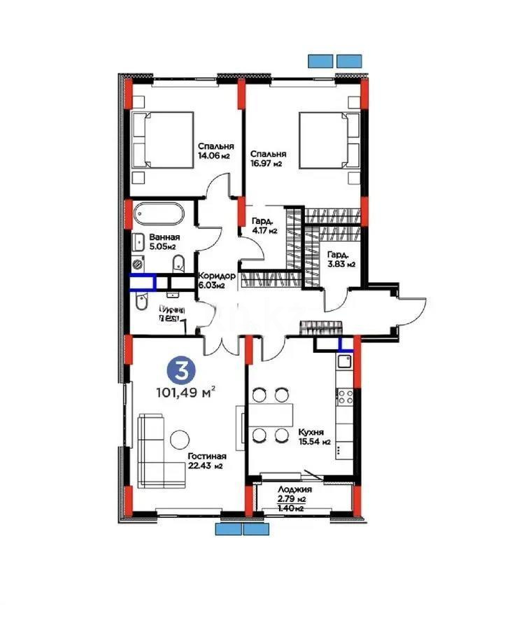Продажа 3-комнатной квартиры, 101.49 м² в Астане