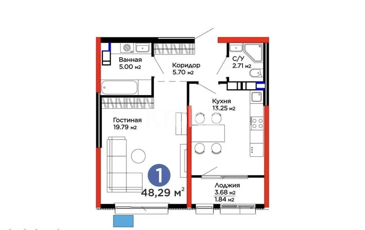 Продажа 2-комнатной квартиры, 50 м² в Алматы
