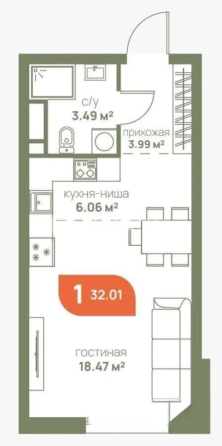 Продажа 1-комнатной квартиры, 32 м² в Алматы