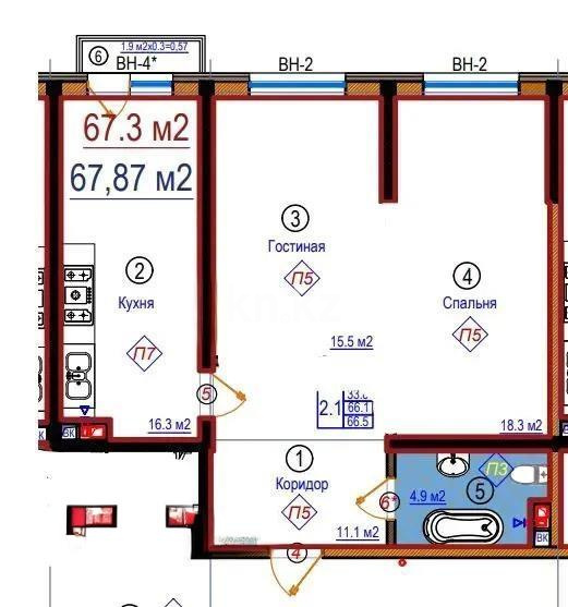 Продажа 2-комнатной квартиры, 67.7 м², мкр-н Нуркент, дом  6/2 в Алматы