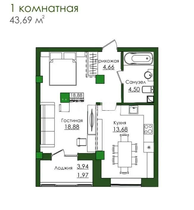 Продажа 1-комнатной квартиры, 43.69 м², ул. Е-779, дом  32 в Астане