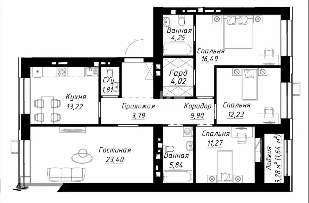 Продажа 4-комнатной квартиры, 108 м² в Астане