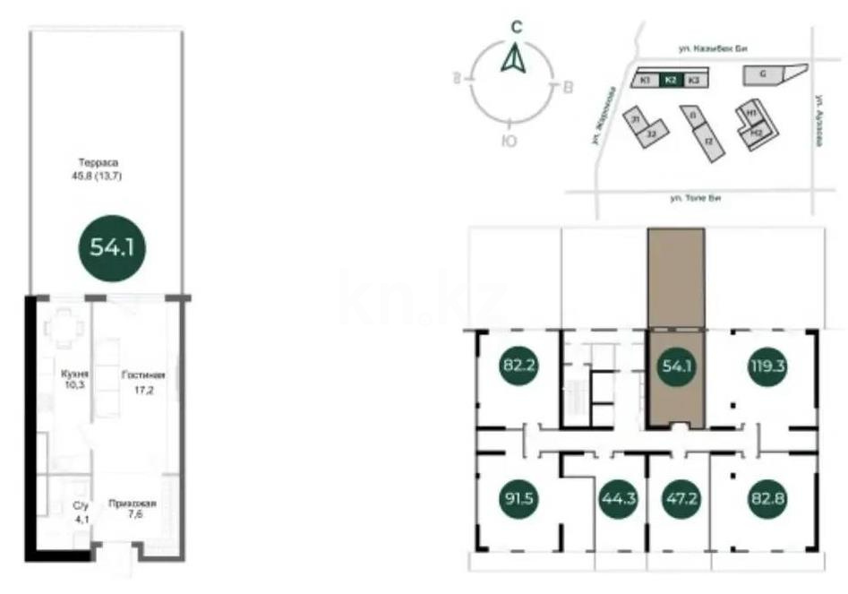 Продажа 2-комнатной квартиры, 54.1 м² в Алматы