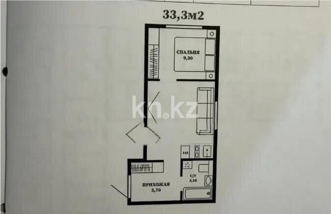 Продажа 2-комнатной квартиры, 33.3 м² в Астане
