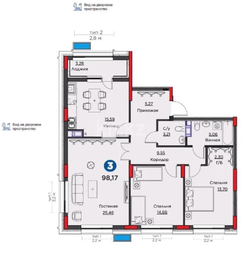 Продажа 3-комнатной квартиры, 100 м², пр. Мангилик Ел, дом  58 в Астане