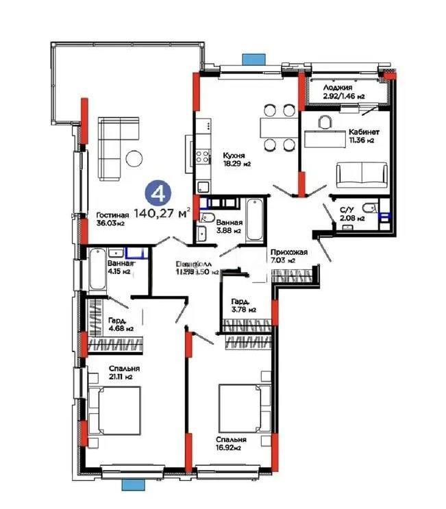 Продажа 4-комнатной квартиры, 140.2 м² в Астане