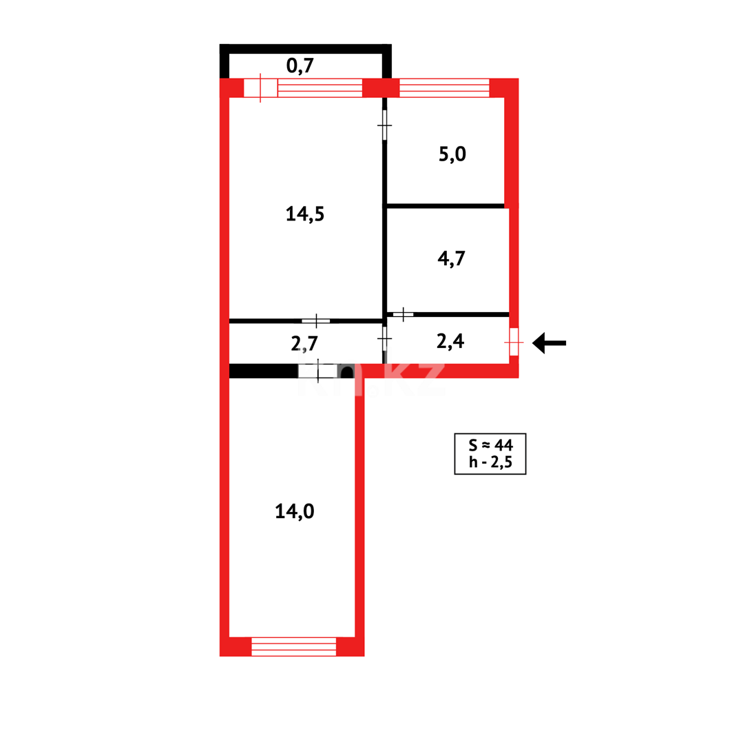Продажа 2-комнатной квартиры, 43 м², мкр-н 23 в Караганде - фото 11