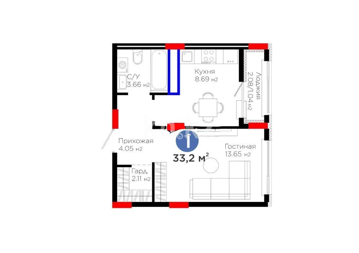 Продажа 1-комнатной квартиры, 33 м² в Астане