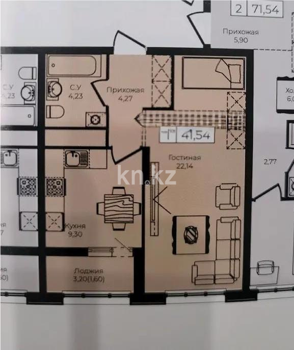 Продажа 1-комнатной квартиры, 42 м² в Астане
