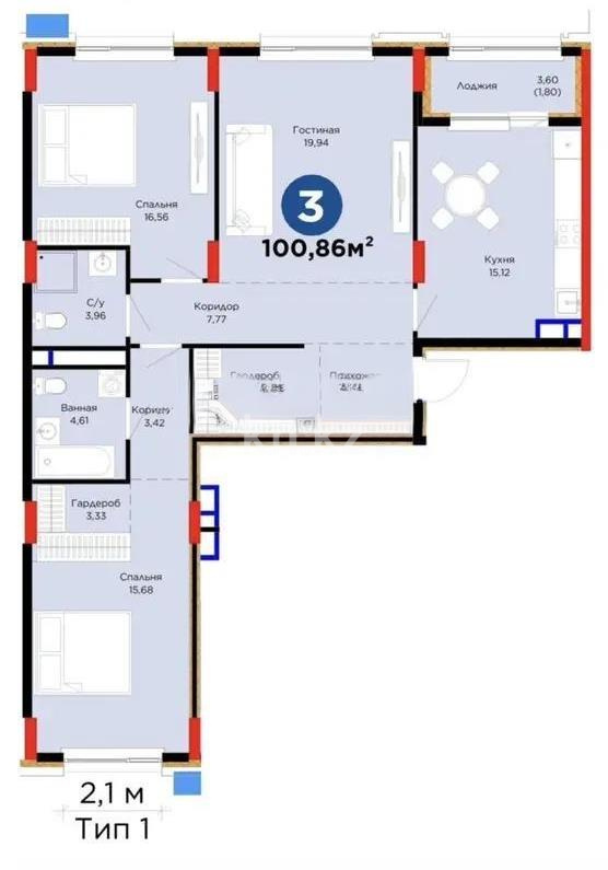 Продажа 3-комнатной квартиры, 100.86 м² в Астане