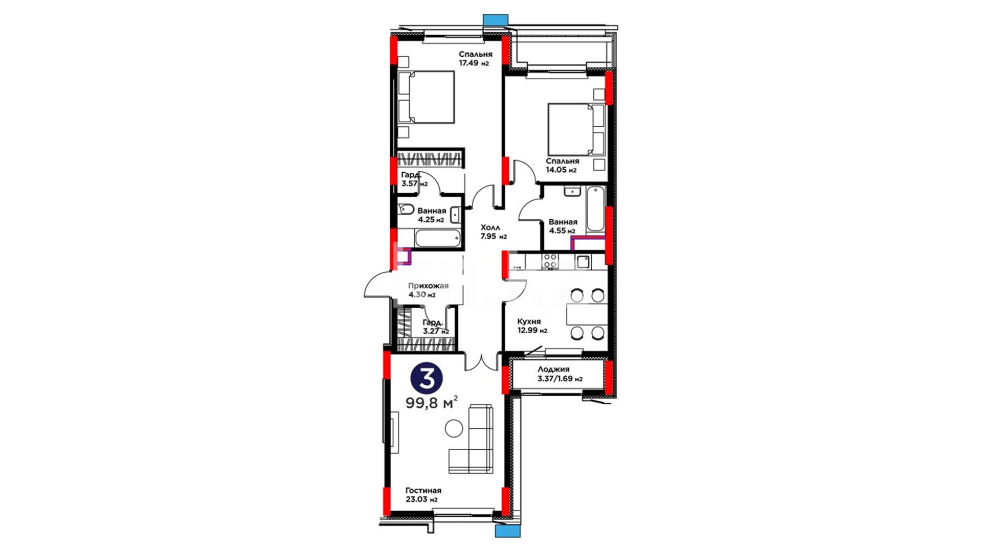 ЖК MoD. Urban, 3-комнатная, цена 66 834 064 ₸, 669 680 ₸&nbsp;/&nbsp;м²