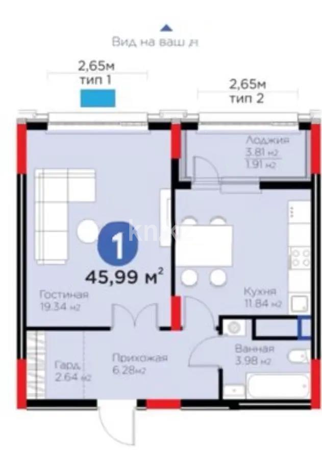 Продажа 2-комнатной квартиры, 45.99 м², ул. Е-899, дом  3 в Астане
