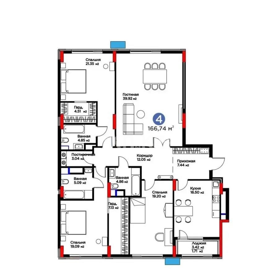 Продажа 4-комнатной квартиры, 169 м² в Астане