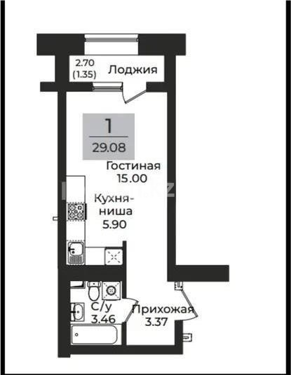 Продажа 1-комнатной квартиры, 29.8 м² в Астане