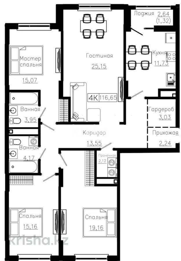 Продажа 4-комнатной квартиры, 113.66 м² в Астане