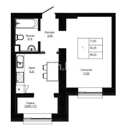 Продажа 1-комнатной квартиры, 36 м², ул. Казыбек би, дом  7/1 - ул. Бектурова в Астане