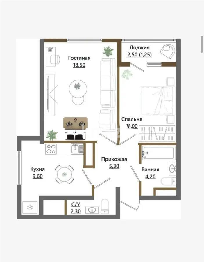 Продажа 2-комнатной квартиры, 52 м² в Алматы - фото 2