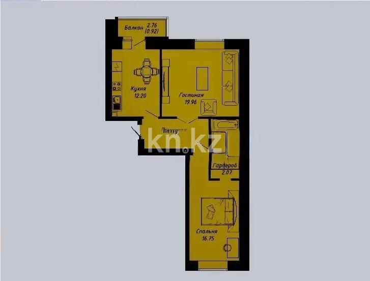Продажа 2-комнатной квартиры, 63.38 м² в Астане
