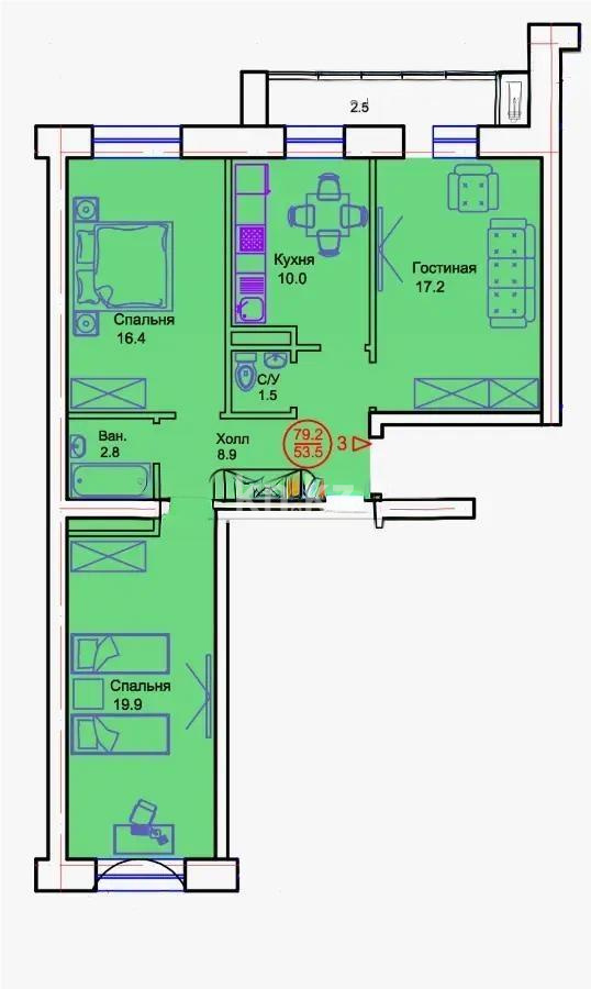 Продажа 3-комнатной квартиры, 79.2 м², пр. Тауелсыздык, дом  34/8 стр в Астане