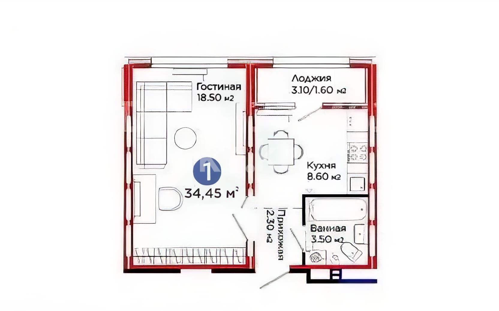 Продажа 1-комнатной квартиры, 35 м² в Астане - фото 2