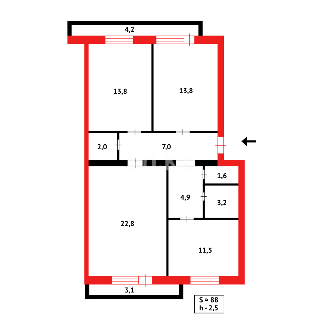 Продажа 3-комнатной квартиры, 86 м², 68-й квартал в Темиртау - фото 10