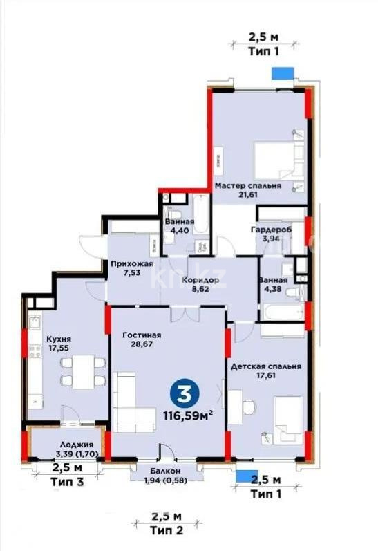 Продажа 3-комнатной квартиры, 116.59 м² в Астане