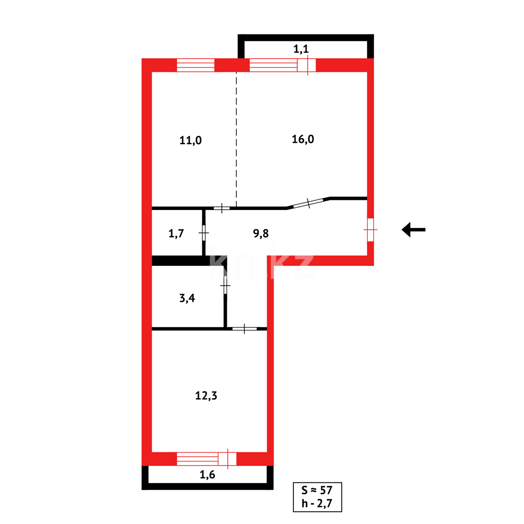 Продажа 2-комнатной квартиры, 59 м², ул. Брусиловского в Астане - фото 9