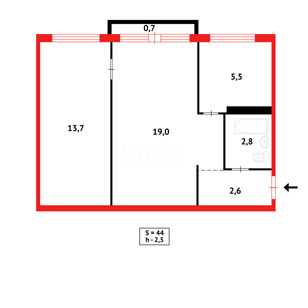 Продажа 2-комнатной квартиры, 44 м² в Караганде - фото 14