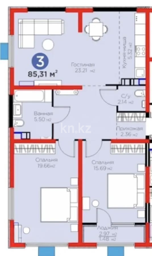 Продажа 3-комнатной квартиры, 85.31 м² в Алматы