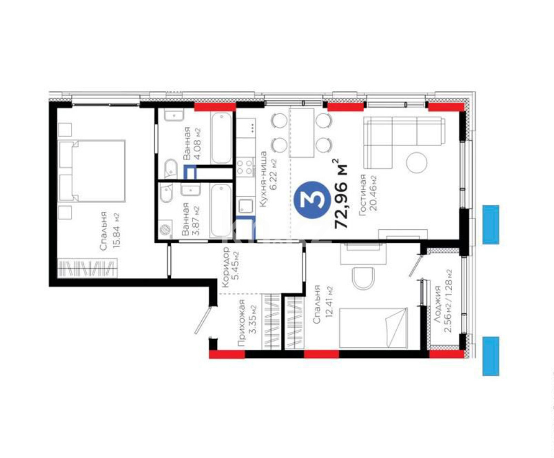 Продажа 3-комнатной квартиры, 74 м² в Астане - фото 14