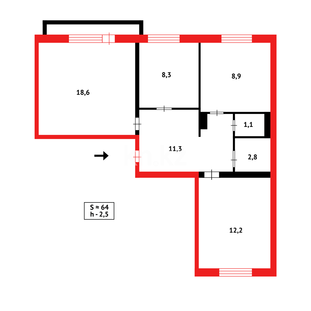 Продажа 3-комнатной квартиры, 64 м², мкр. Голубые Пруды в Караганде - фото 16