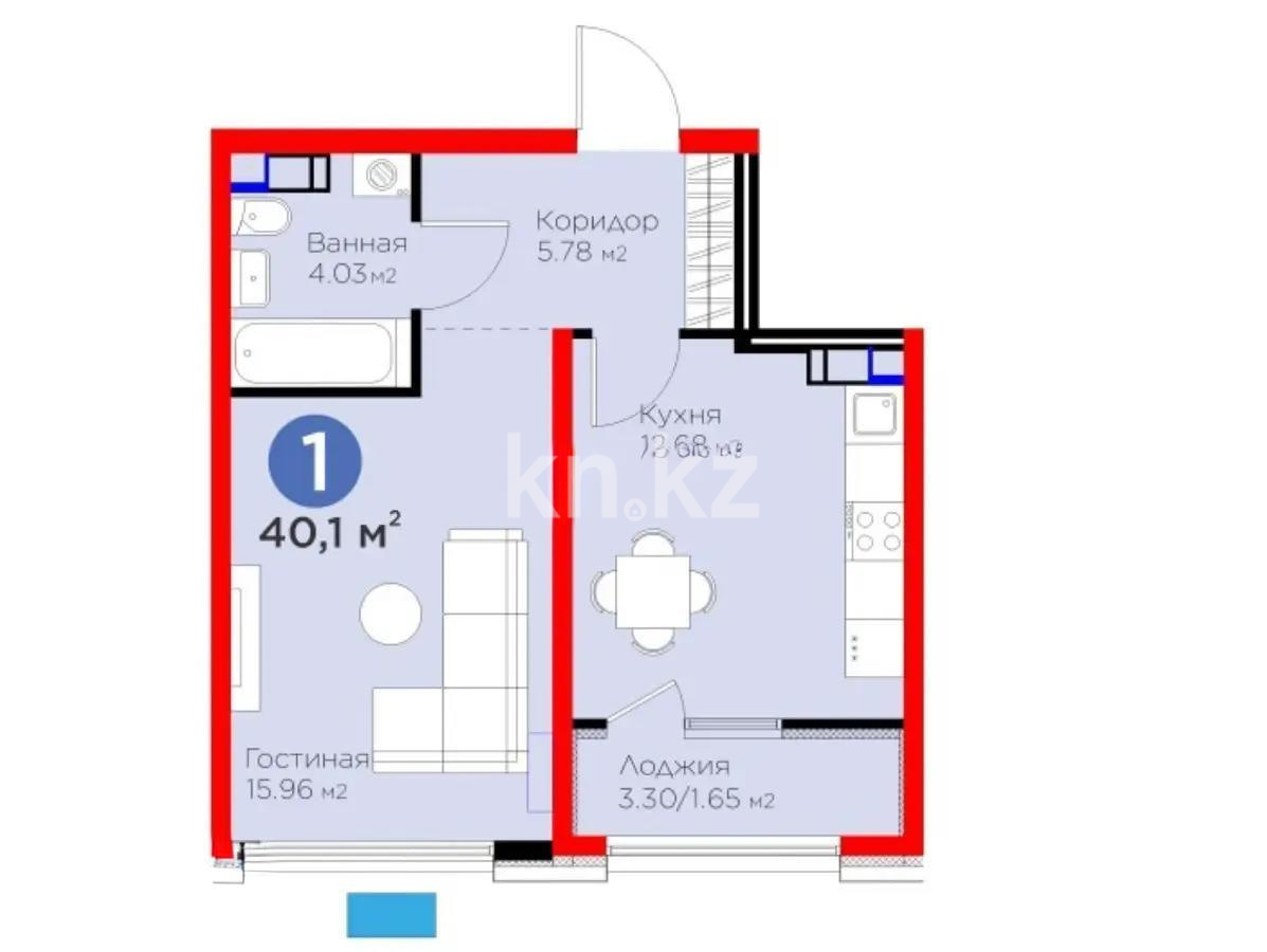 Продажа 1-комнатной квартиры, 40.1 м², ул. Ботакоз, дом  2/1 в Алматы