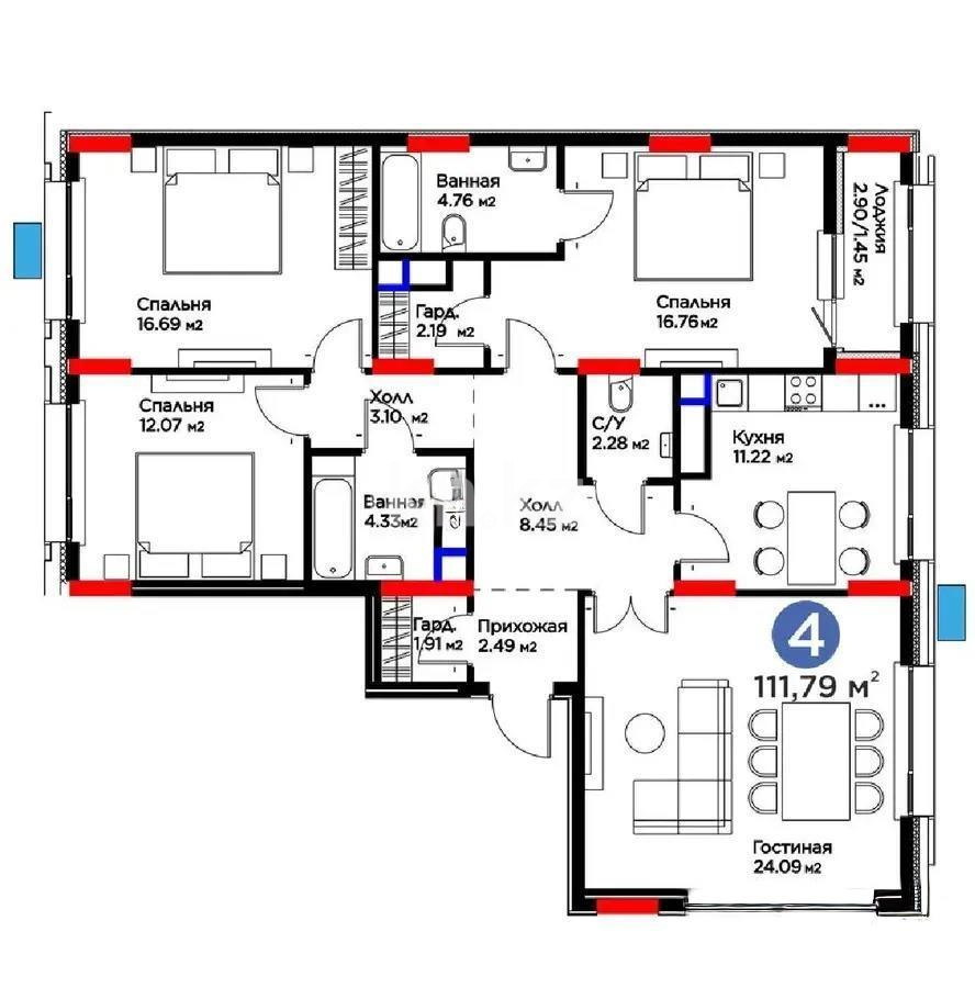 Продажа 4-комнатной квартиры, 112 м² в Астане