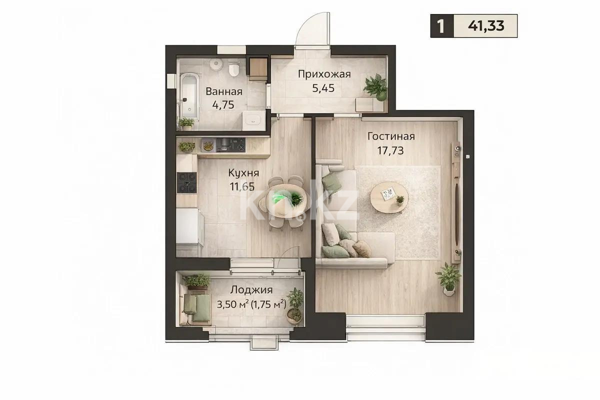 Продажа 2-комнатной квартиры, 41.33 м² в Астане - фото 2