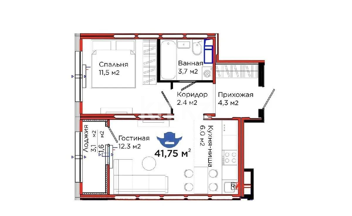 Продажа 2-комнатной квартиры, 41.75 м² в Астане