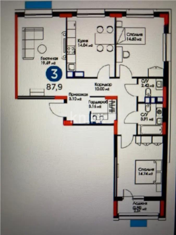 Продажа 3-комнатной квартиры, 88 м², ул. Мухамедханова, дом  6а в Астане - фото 3