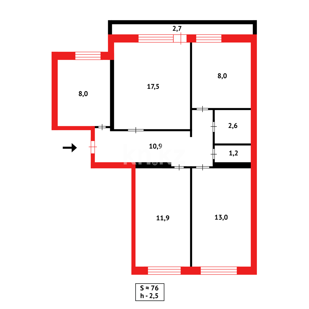 Продажа 4-комнатной квартиры, 76 м², пр. Республики в Караганде - фото 16